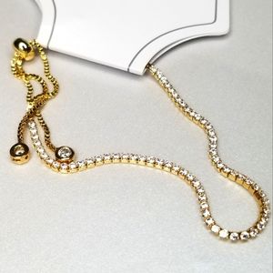 Sterling Forever, 14k Gold plated Sterling, Clear Stones, Slider/Bolo Br…